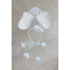 Mecit 0055 Bayan Ekru �i�ekli Hamile Lohusa Ta� Terlik Seti