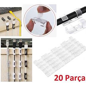 20'li Yap��kanl� Kablo Sabitleyici �effaf Klips