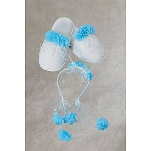 Mecit 0054 Bayan Turkuaz �i�ekli Hamile Lohusa Ta� Terlik Seti