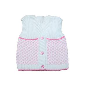 1 Ya� K�z Bebek Kolsuz Yelek Pembe Beyaz K�z Bebek Yelek