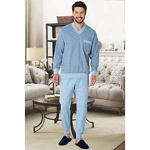 Mecit 2766 Erkek Mavi B�y�k Beden Uzun Kollu Pijama Tak�m�
