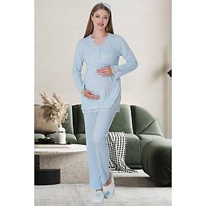 Mecit 1501 Mavi Hamile Lohusa Pijama Tak�m�