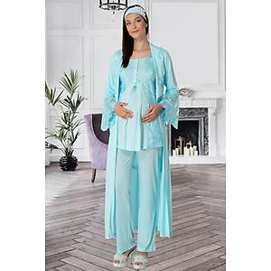 Mecit 5353 Bayan Hamile Lohusa Turkuaz Sabahl�k Pijama Tak�m�