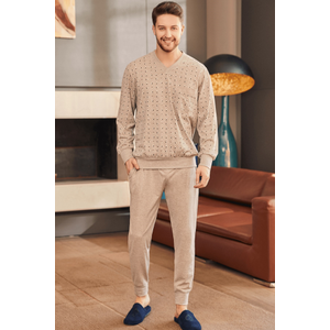 Mecit 2757 Erkek Kahverengi B�y�k Beden Uzun Kollu Pijama Tak�m�