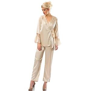 Sistina Bayan Krem Dantelli Saten Pijama Tak�m� 1592