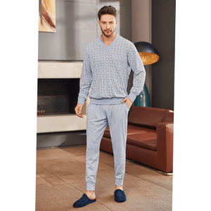 Mecit 2757 Erkek Mavi B�y�k Beden Uzun Kollu Pijama Tak�m�