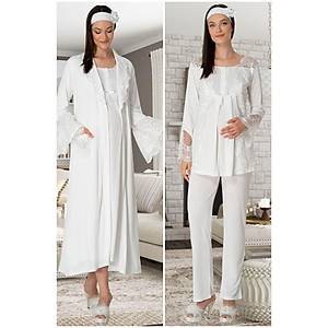 Mecit 5355 Bayan Hamile Lohusa Ekru Sabahl�k Gecelik Pijama Tak�m