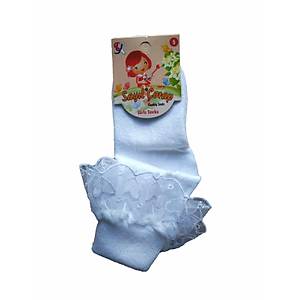 12 �ift Say�l K�z �ocuk T�ll� Dantelli K�z �ocuk �orap Beyaz