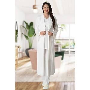 Mecit 5416 Bayan Hamile Lohusa Ekru Uzun Sabahl�kl� Pijama Tak�m�