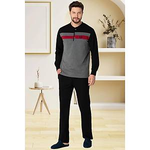 Mecit 2763 Erkek Gri Y�zde Y�z Pamuk B�y�k Beden Pijama Tak�m�