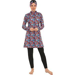 Form Angel Bayan Desenli Likral� Tam Kapal� Tesett�r Mayo 1600-4