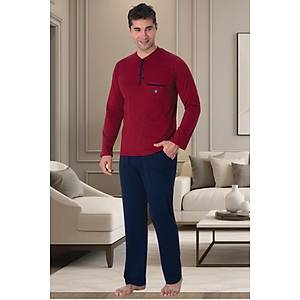Mecit 2904 Erkek Bordo Y�zde Y�z Pamuk B�y�k Beden Pijama Tak�m�