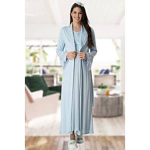 Mecit 5417 Bayan Hamile Lohusa Mavi Uzun Sabahl�k Gecelik Tak�m�