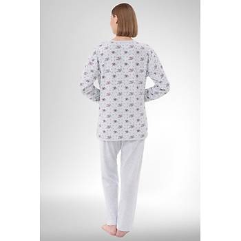 Mecit 6315 Mavi Kad�n Boydan D��meli B�y�k Beden Pijama Tak�m�