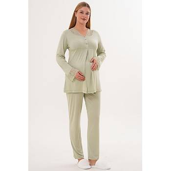Mecit 5808 Bayan Ye�il Hamile Lohusa Pijama Tak�m�