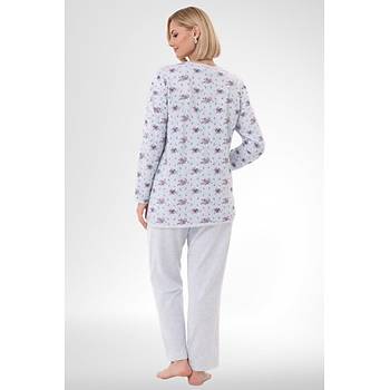 Mecit 6315 Mavi Kad�n Boydan D��meli B�y�k Beden Pijama Tak�m�