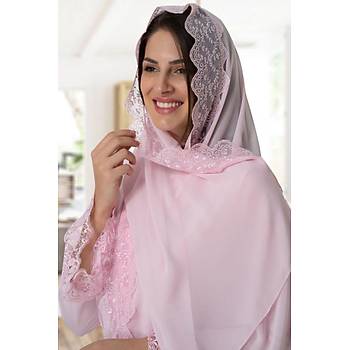 Mecit 0030 Bayan Ta�l� Dantelli �ifon �al Pembe