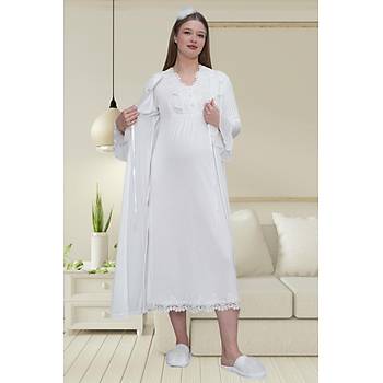 Mecit 1519 Bayan Hamile Lohusa Ekru Sabahl�k Gecelik Pijama Seti