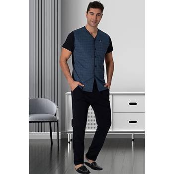 Mecit 2792 Erkek Lacivert B�y�k Beden Boydan D��meli Pijama Tak�m