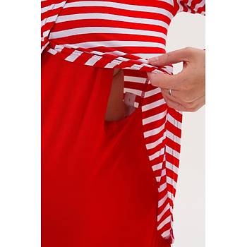 Mecit 6303 Bayan K�rm�z� Likral� Spor Hamile Lohusa Pijama Tak�m�