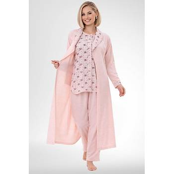 Mecit 6319 Pudra B�y�k Beden Kad�n Sabahl�k Pijama Gecelik Set