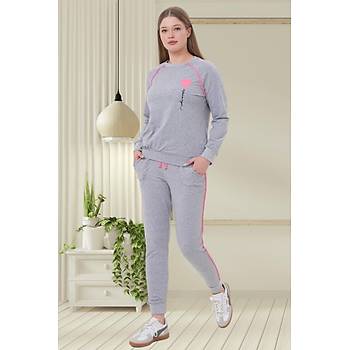 Mecit 6200 Bayan Gri Spor Uzun Kollu Pijama Takm
