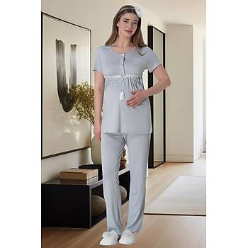 Mecit 6061 Bayan Gri Sabahlk Gecelik Pijama Hamile Lohusa Set