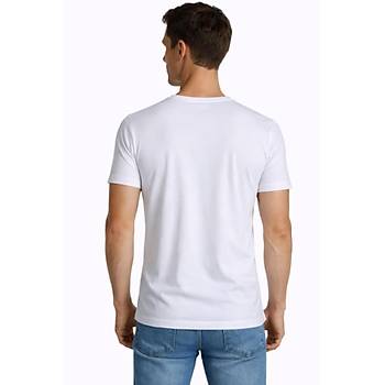 3 Adet �ift Kaplan Erkek Elastanl� V Yaka Fanila Atlet Beyaz 956
