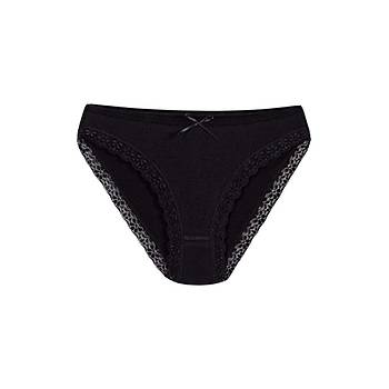 6 Adet Yldz Bayan Likral Dantelli Bikini Klot Siyah 3791