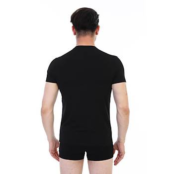 6 Adet �ift Kaplan Erkek Elastanl� V Yaka Fanila Atlet Siyah 956