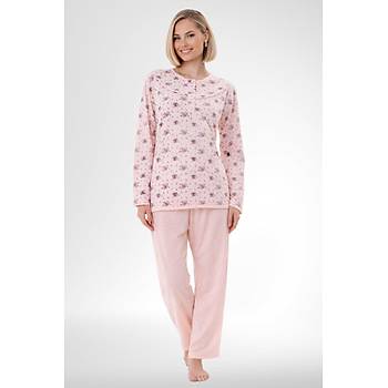 Mecit 6316 Pudra Kad�n B�y�k Beden Sabahl�kl� Pijama Tak�m�