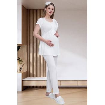 Mecit 6203 Bayan Ekru Sabahl�kl� Hamile Lohusa Pijama Tak�m�