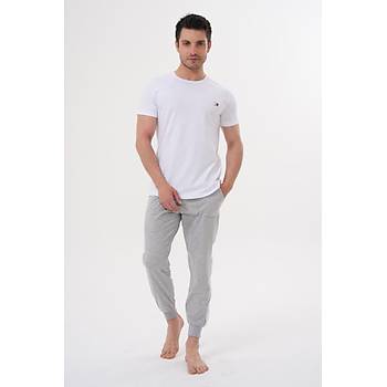 Mecit 4000 Erkek Beyaz Gri Byk Beden Pijama Takm