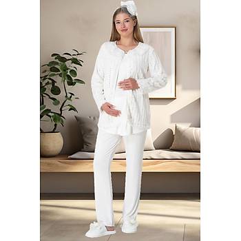 Mecit 5911 Ekru Bayan Hamile Lohusa Pelu Sabahlk Pijama Takm