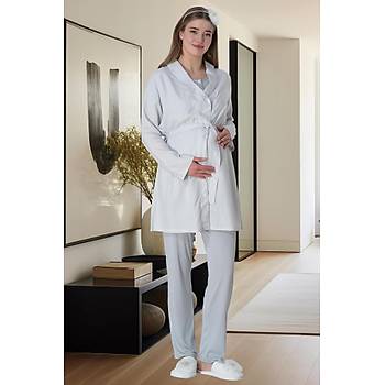 Mecit 6061 Bayan Gri Sabahlk Gecelik Pijama Hamile Lohusa Set