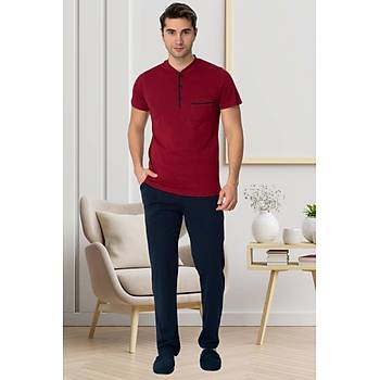 Mecit 2769 Erkek Bordo B�y�k Beden �ortlu Pijama Tak�m�