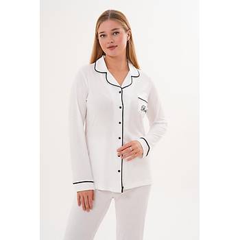 Mecit 6307 Ekru Boydan D��meli Kad�n Pijama Tak�m�