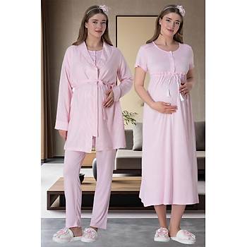 Mecit 6061 Bayan Pembe Sabahlk Gecelik Pijama Hamile Lohusa Set