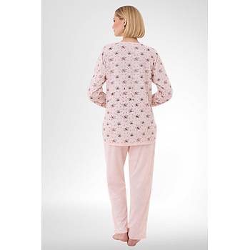 Mecit 6315 Pudra Kad�n Boydan D��meli B�y�k Beden Pijama Tak�m�