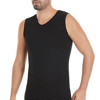 6 Adet Y�ld�z Erkek Modal S�f�r Kol V Yaka Fanila Atlet Siyah 381