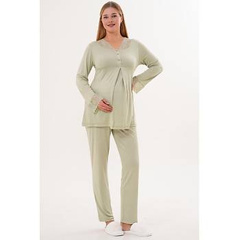 Mecit 5808 Bayan Ye�il Hamile Lohusa Pijama Tak�m�