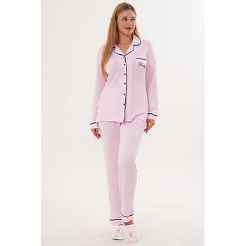 Mecit 6333 Pembe Kad�n Sabahl�kl� Boydan D��meli Pijama Tak�m�