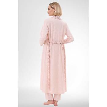 Mecit 6316 Pudra Kad�n B�y�k Beden Sabahl�kl� Pijama Tak�m�