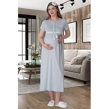 Mecit 6061 Bayan Gri Sabahlk Gecelik Pijama Hamile Lohusa Set