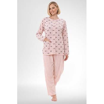 Mecit 6315 Pudra Kad�n Boydan D��meli B�y�k Beden Pijama Tak�m�