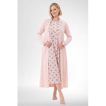 Mecit 6318 Pudra B�y�k Beden Kad�n Sabahl�k Pijama Gecelik Set