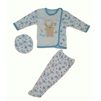 Beyzi Erkek Bebek Pijama Takımı Ayaklı Şapkalı 3 Parça 0-4 Aylık