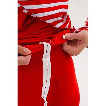 Mecit 6303 Bayan K�rm�z� Likral� Spor Hamile Lohusa Pijama Tak�m�
