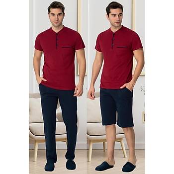 Mecit 2769 Erkek Bordo B�y�k Beden �ortlu Pijama Tak�m�