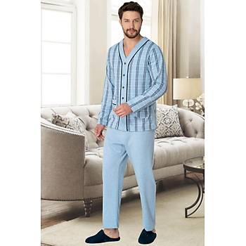 Mecit 2767 Mavi nden Dmeli Byk Beden Erkek Pijama Takm